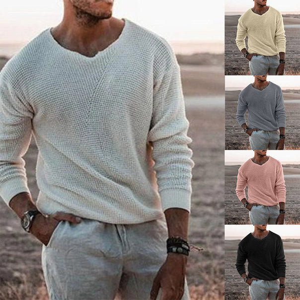 Men's sweater with V-neck and textured design Mune Fashion