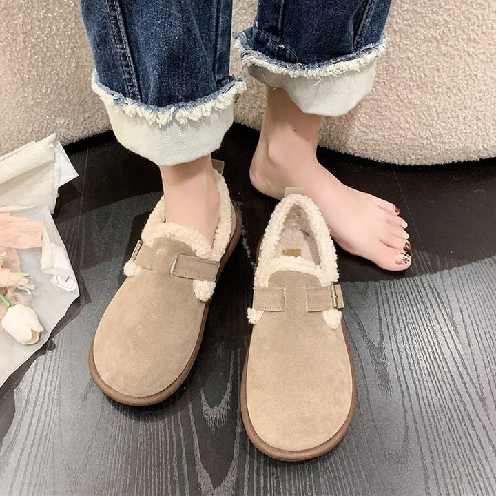 Women Lined Suede-Look Slippers-Mules with Teddy Lining and Adjustable Strap Mune Fashion
