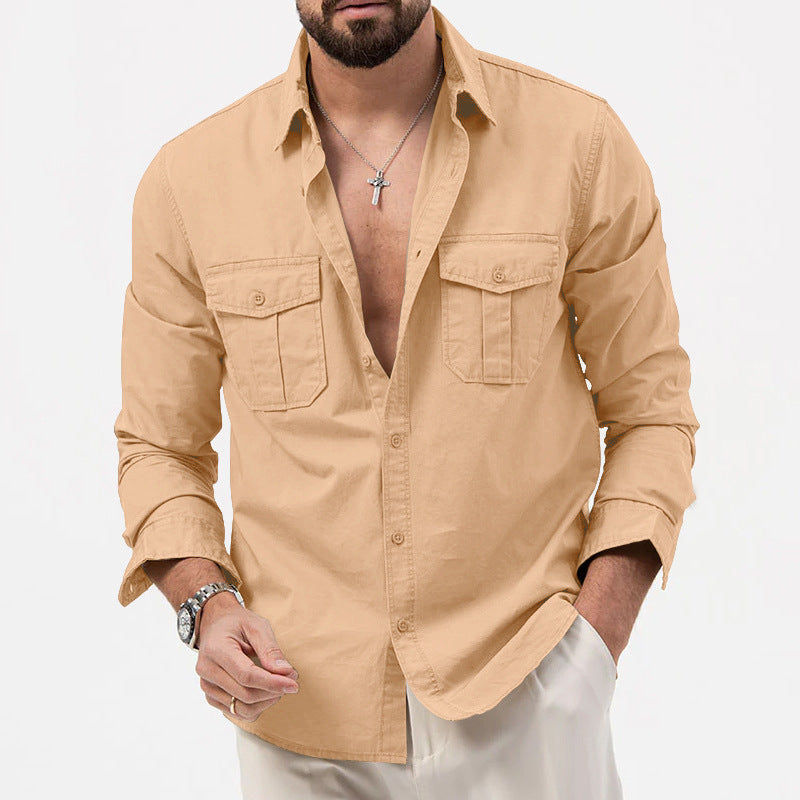 Men's nan legeres cotton twill shirt with patch breast pockets and kent collar Mune Fashion