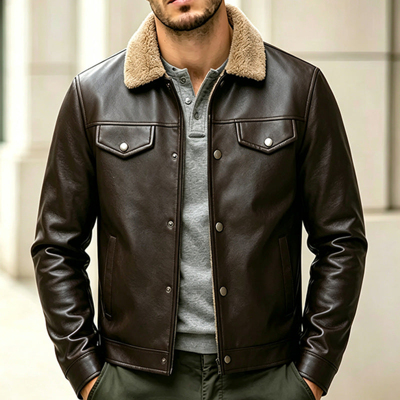 Men's faux leather jacket with teddy collar Mune Fashion