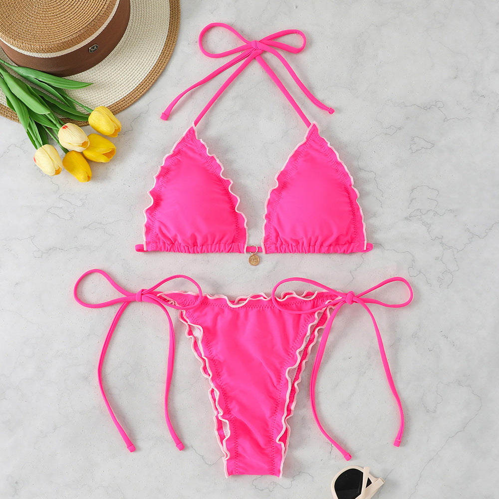 Women Triangle Bikini with Playful Ruffles Mune Fashion