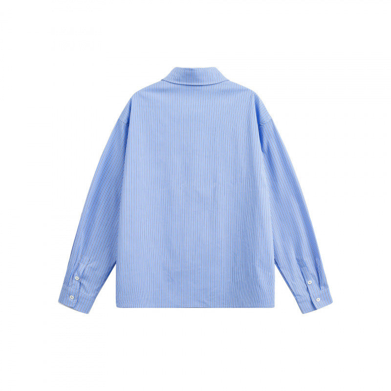 Women's oversized shirt with fine pinstripes, chest pocket, and classic Kent collar Mune Fashion
