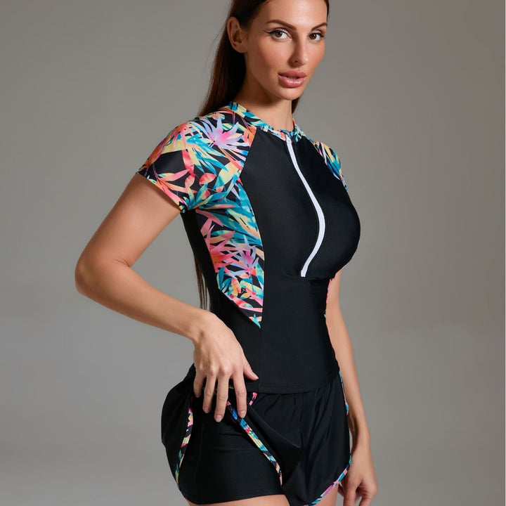 Ladies sporty swimsuit with innovative zipper and stylish short pants Mune Fashion