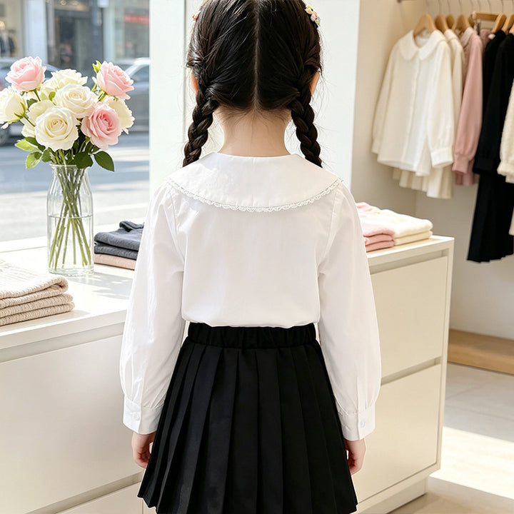 Girl blouse with ruffle details and classic collar Mune Fashion