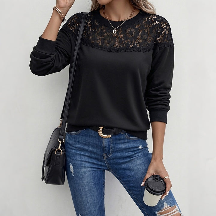 Women Elegant Sweater with Lace Trim Mune Fashion