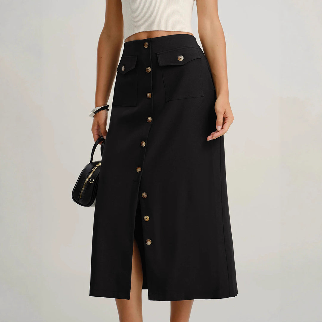 Women's Elegant Midi Skirt with Button Placket and Pockets Mune Fashion