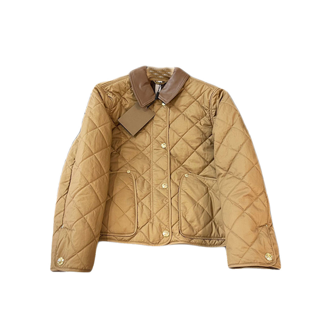 Ladies fashionable quilted jacket with elegant leather collar Mune Fashion