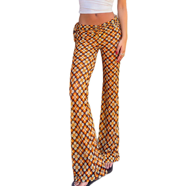 Women's flared trousers with retro floral print and adjustable drawstring waist Mune Fashion