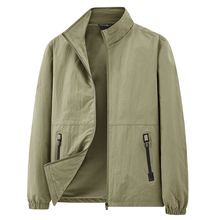 Men's minimalist functional jacket with stand-up collar, breathable mesh lining, and water-repellent zippers Mune Fashion