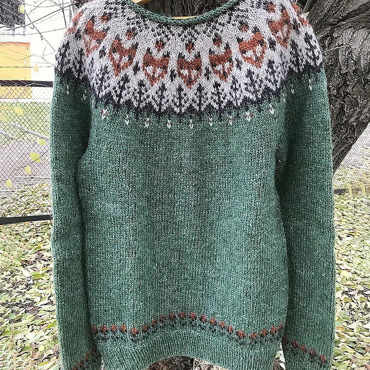 Women's Norwegian sweater made of wool blend with round neck and traditional Fair Isle yoke Mune Fashion