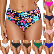 Women's High-Waisted Bikini Bottom with Elegant Gathering Mune Fashion