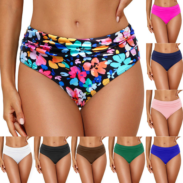 Women's High-Waisted Bikini Bottom with Elegant Gathering Mune Fashion