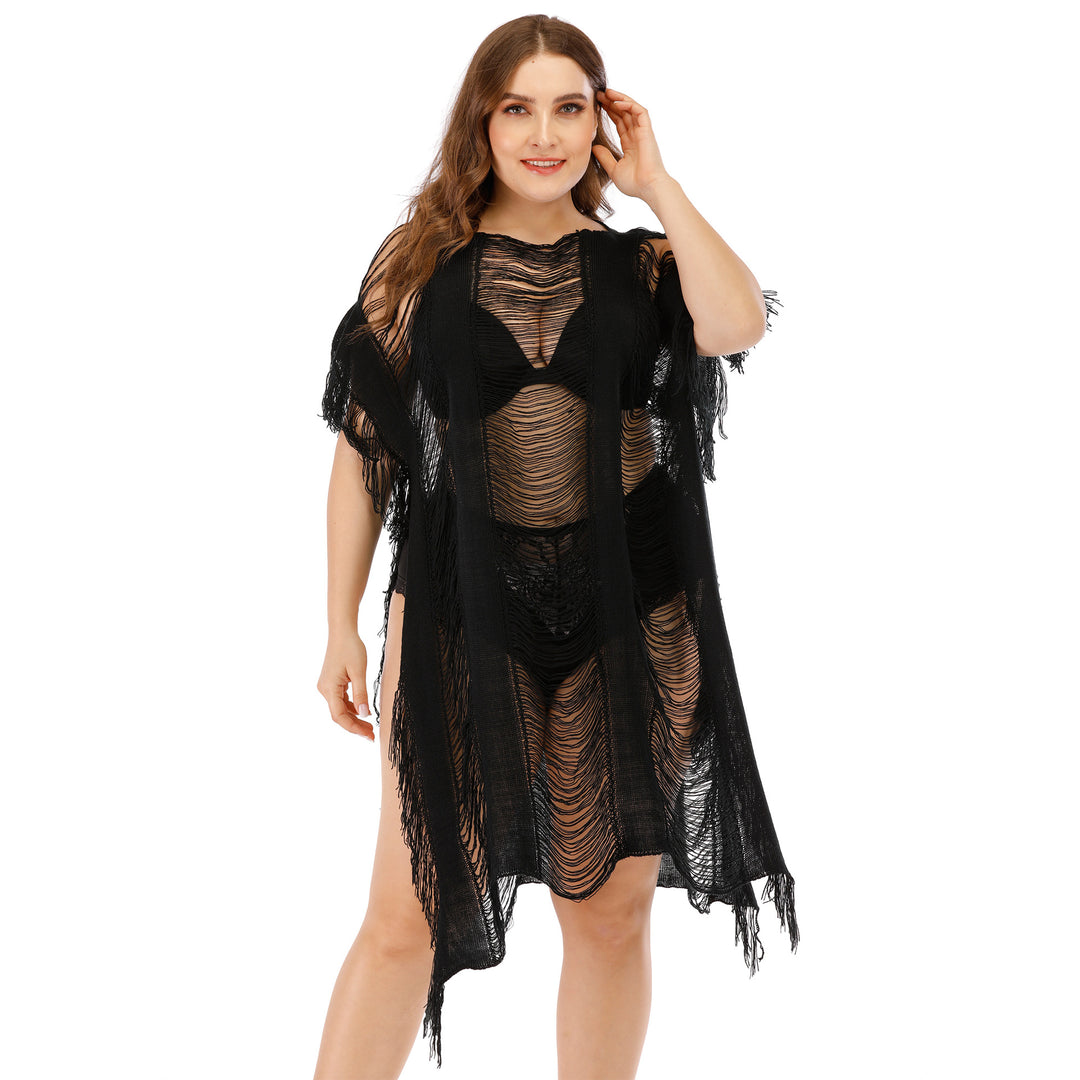 Women's airy beach cover-up with fringed accents Mune Fashion