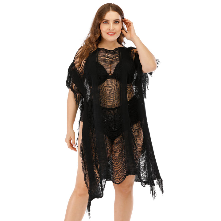 Women's airy beach cover-up with fringed accents Mune Fashion