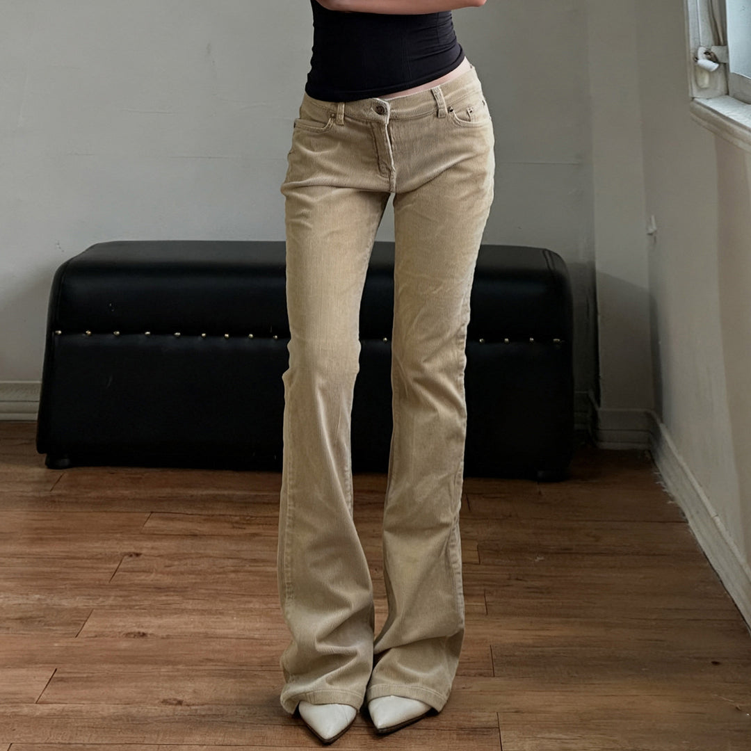 Women Nan Corduroy Flared Pants with High Waist, Shaping Seams and Wide Bootcut Mune Fashion