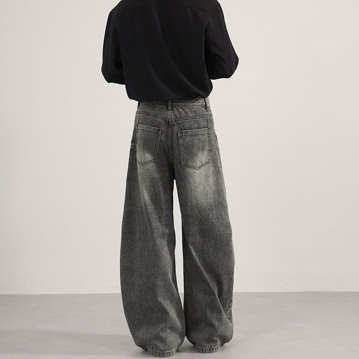 Men's Ultra-wide Vintage Washed Denim Palazzo Pants with Low Croth and Straight Hem Mune Fashion