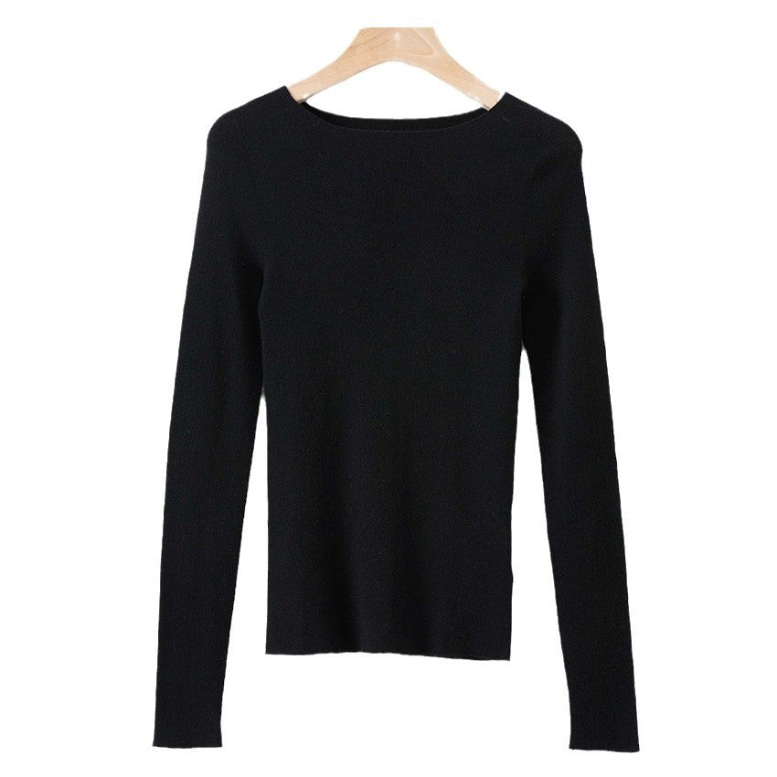 Women Fine Long Sleeve Fine Knit Sweater with Boat Neck and Figure-Hugging Fit Mune Fashion