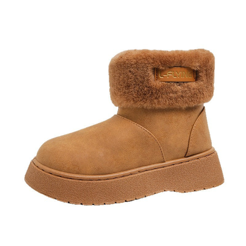 Women's Cozy Platform Ankle Boots with Faux Fur Collar and Non-Slip Rubber Sole Mune Fashion