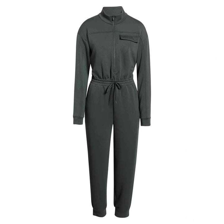 Ladies Fashionable Jumpsuit with Stand Collar and Drawstring