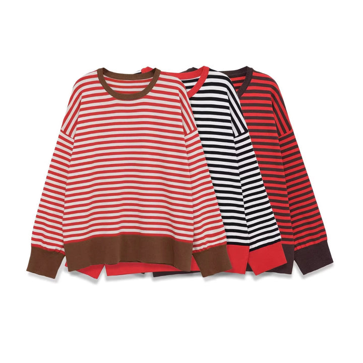 Women's Striped Oversized Sweater with Contrast Cuffs Mune Fashion