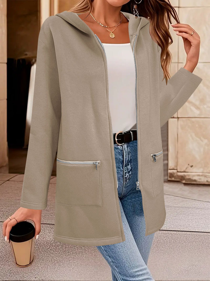 Women Longline Oversize Jacket with Full Zip and Zipper Pockets Mune Fashion