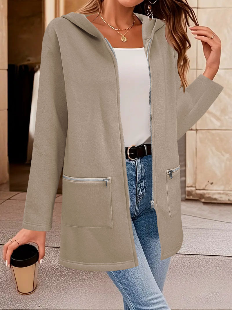 Women's Longline Transitional Jacket with Full Zipper and Zipper Pockets Mune Fashion