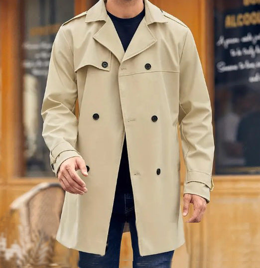 Men's Lightweight Double-Breasted Trench Coat with Water-Repellent Coating Mune Fashion