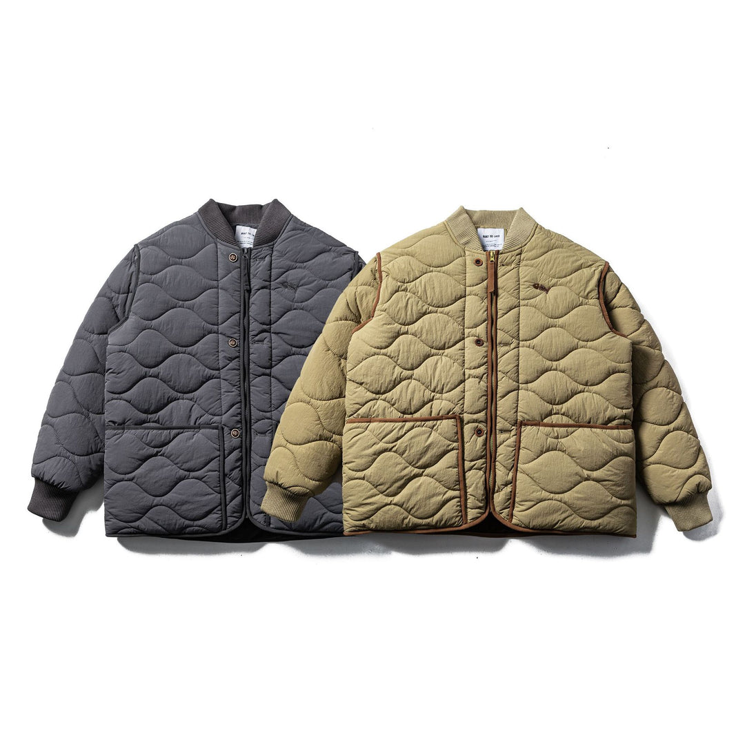 Men's Quilted Boxy Blouson with Wave Quilting and Leather Piping Mune Fashion