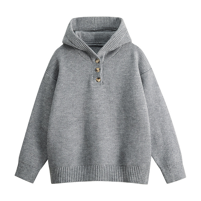 Women Relaxed Hoodie made of ribbed knit with half-button placket Mune Fashion