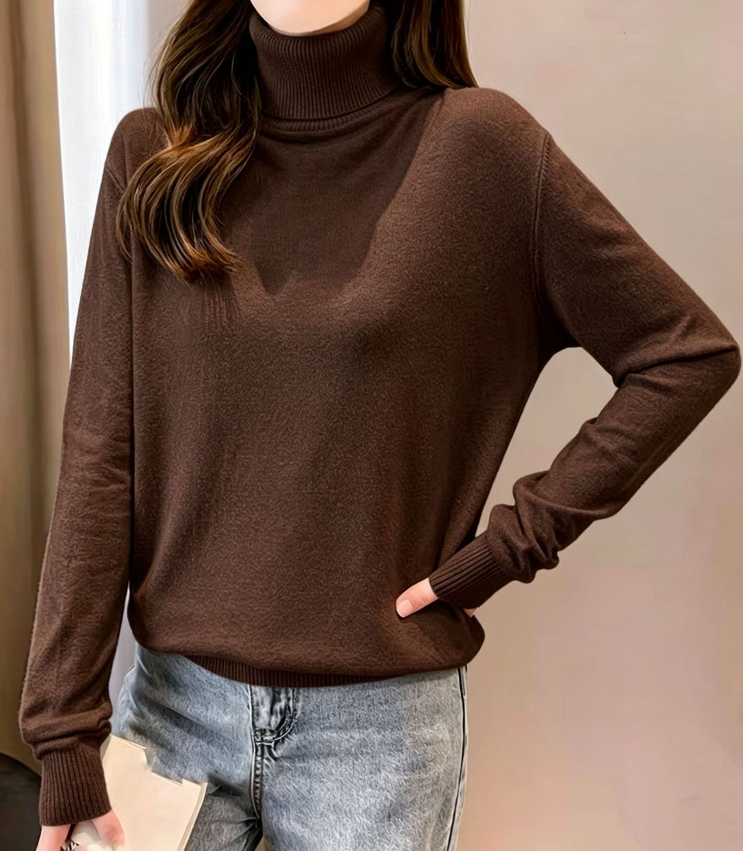 Women's turtleneck sweater with dropped fit and ribbed cuffs Mune Fashion