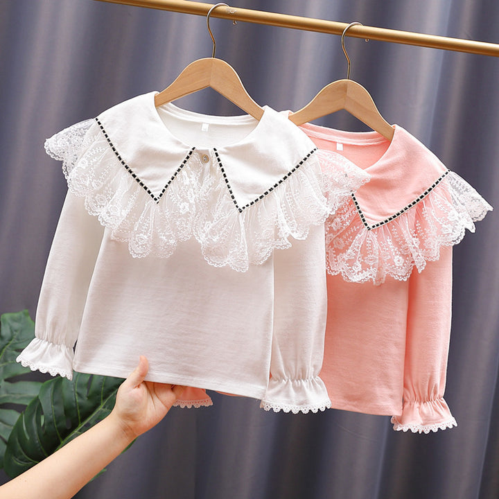 Women Vintage Long Sleeve Shirt with Lace Collar Mune Fashion