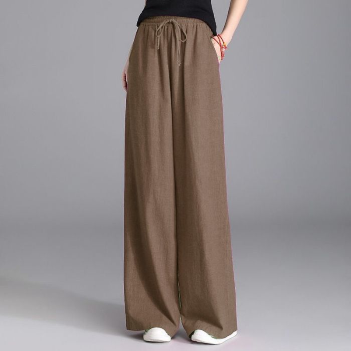 Women's wide Palazzo linen pants with elastic drawstring waistband and side pockets Mune Fashion