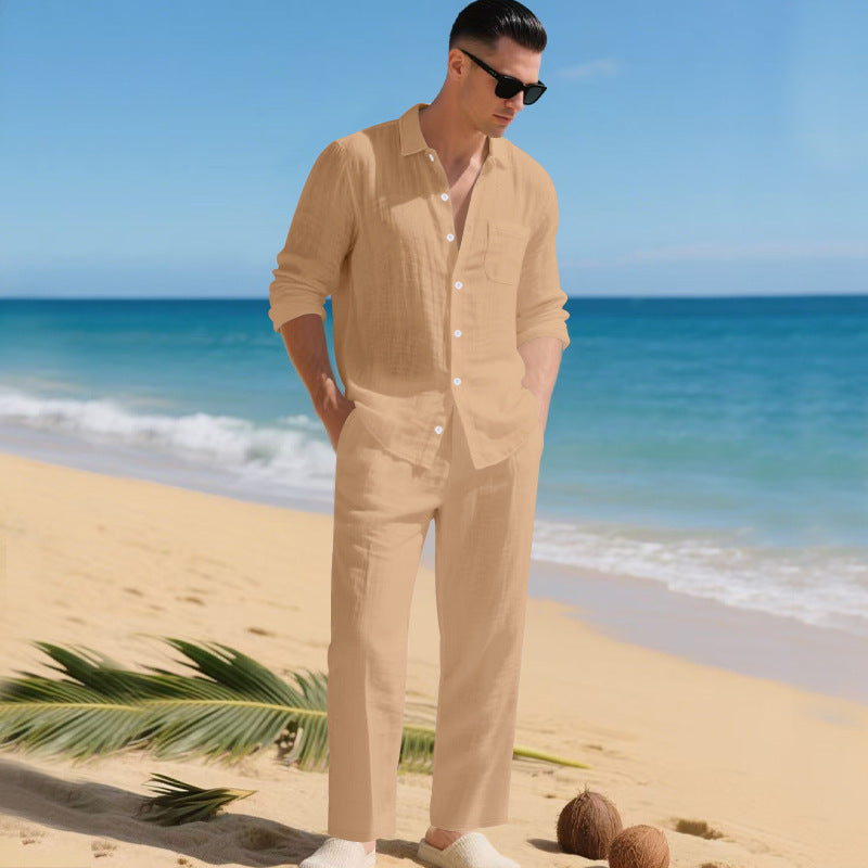 Men's lightweight linen outfit with stylish shirt and elegant pants Mune Fashion