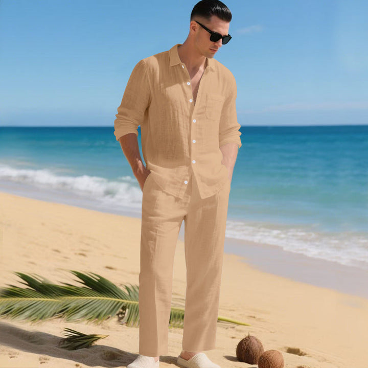 Men's lightweight linen outfit with stylish shirt and elegant pants Mune Fashion
