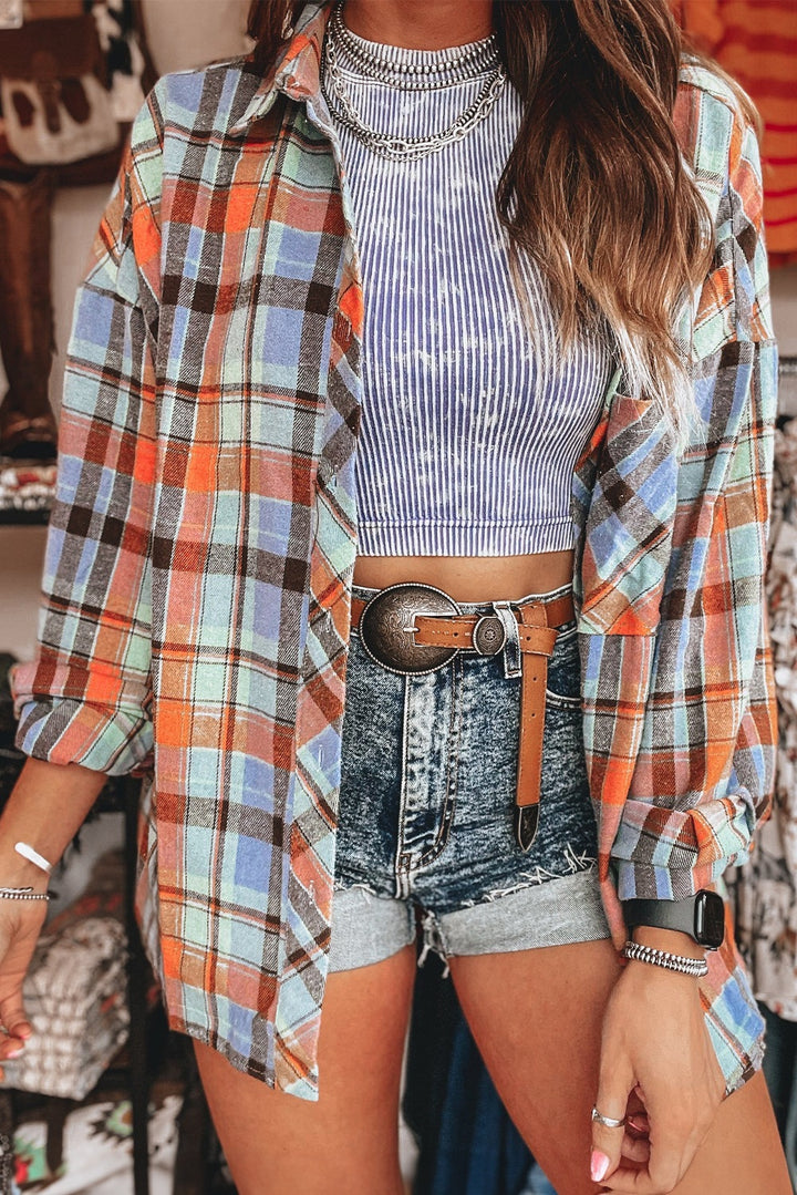 Women's Oversize Checked Flannel Shirt with Chest Pockets and Casual Cut Mune Fashion