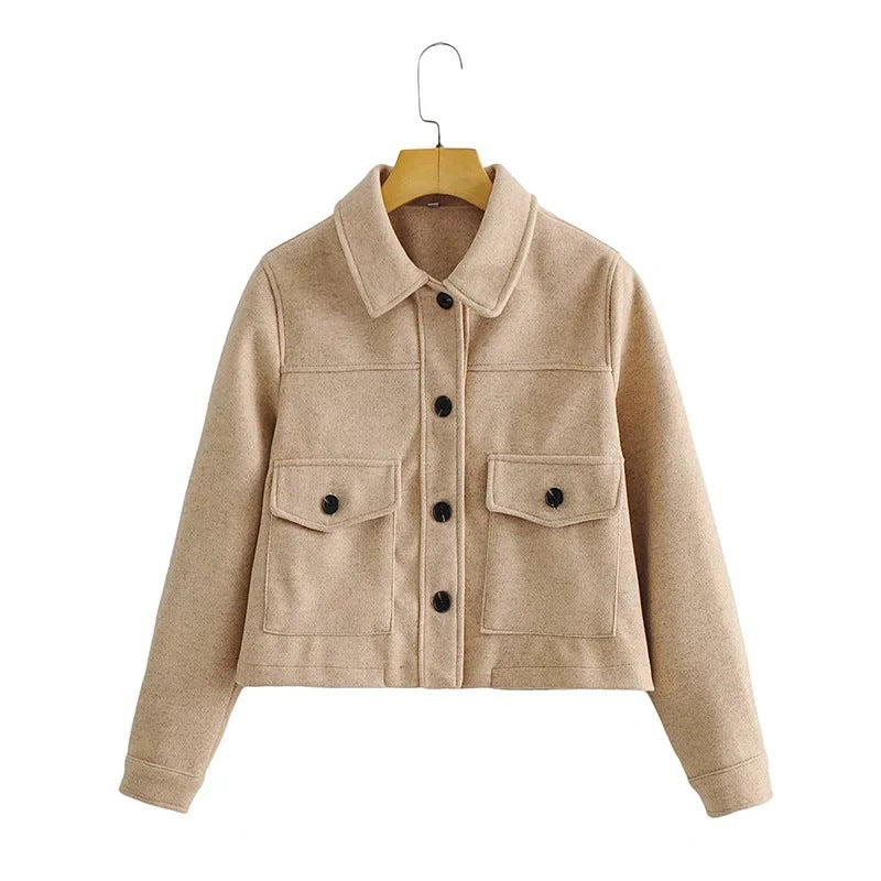Women Short Wool Blend Transition Jacket with Flap Pockets Mune Fashion