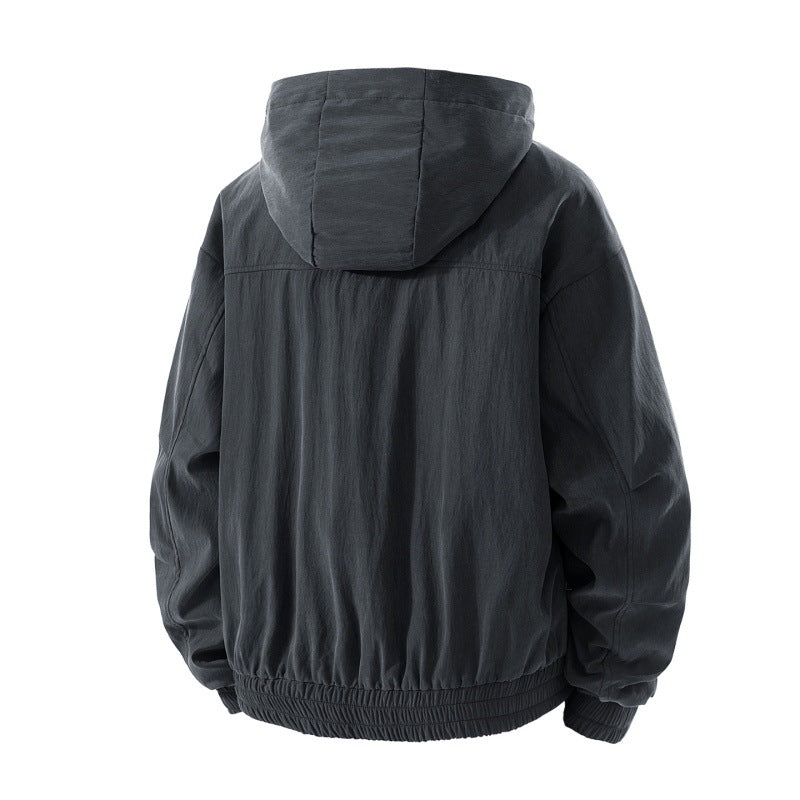 Men's lightweight utility hooded jacket with stowable hood, water-repellent coating, zippered pockets, and elastic cuffs Mune Fashion