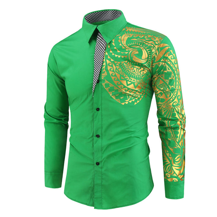 Men's narrow-cut shirt with Polynesian print, contrast collar and sleeve motif Mune Fashion