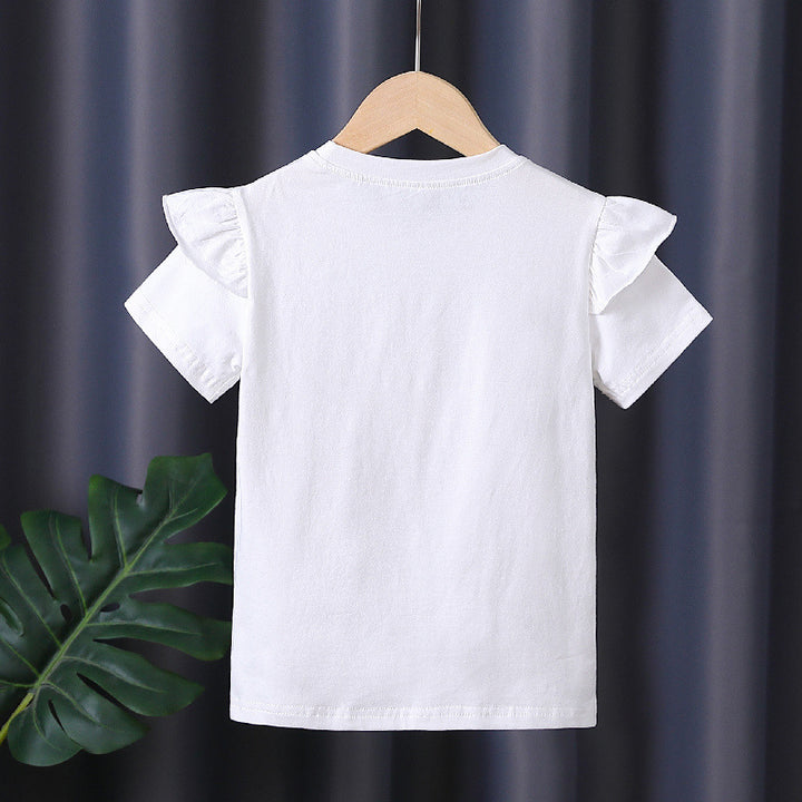 Girls T-shirt with decorative ruffle design and artistic bow motif Mune Fashion