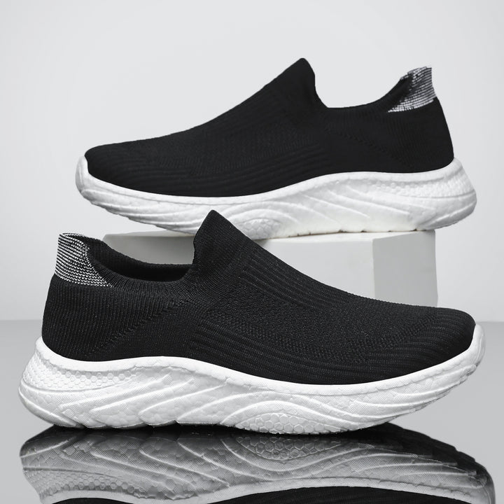 Women's seamless knit slip-on comfort running shoe with sock-like shaft and cushioned wave EVA sole Mune Fashion