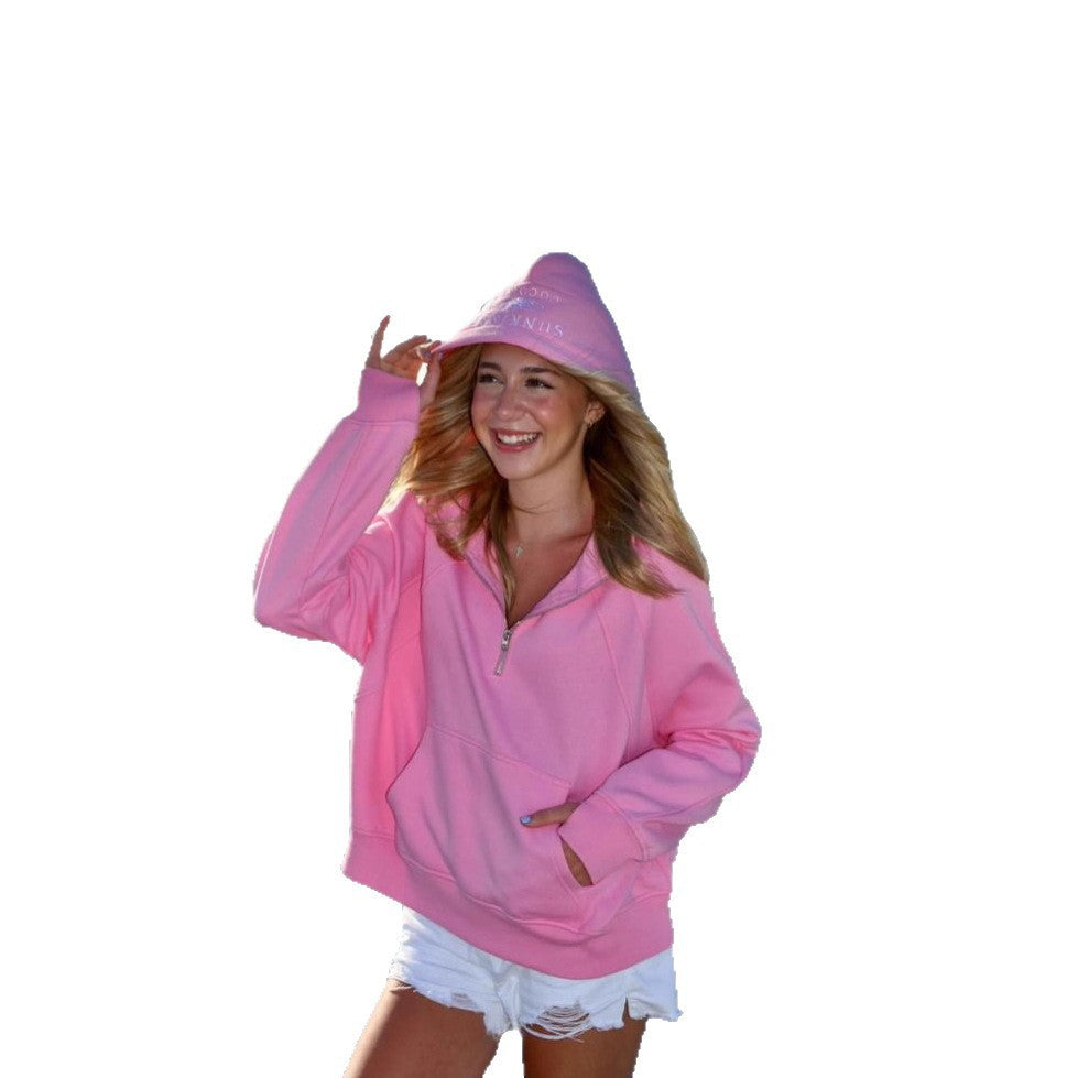 Women's oversized hoodie with short zipper, kangaroo pocket, and lightweight fleece lining Mune Fashion