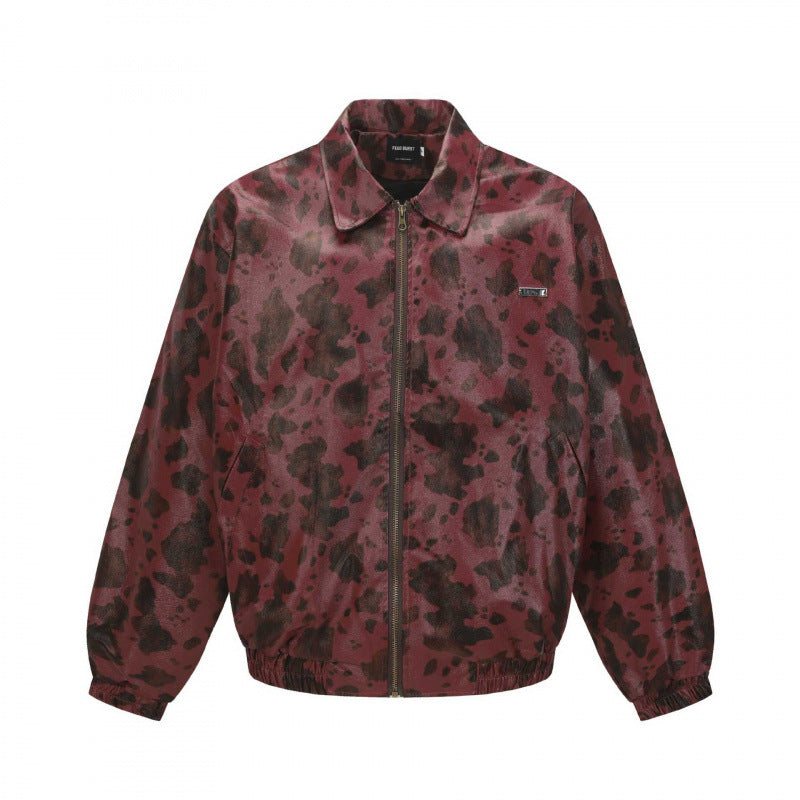 Unisex short-cut boxy jacket with zipper, elastic hem and modern animal print Mune Fashion