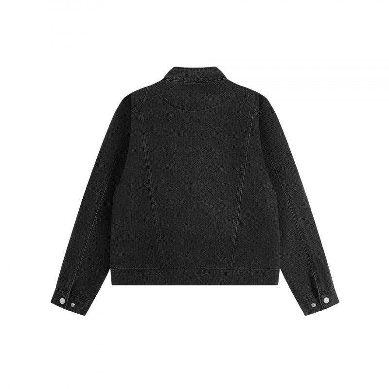 Unisex Short-cut boxy denim blouson jacket with stand-up collar, metal zipper, and adjustable hem straps Mune Fashion