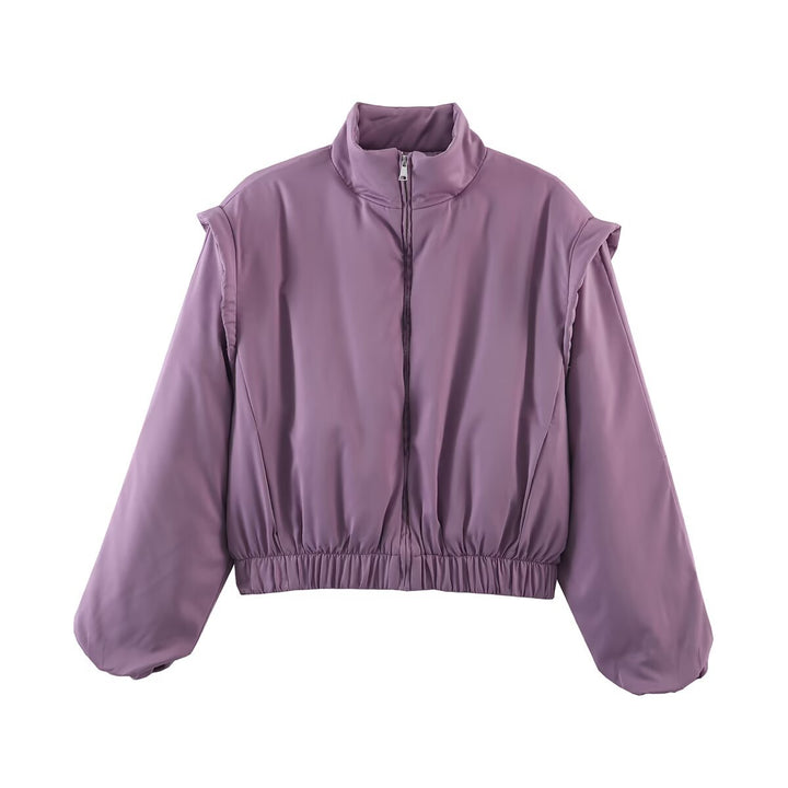 Women's cropped blouson jacket with high stand-up collar, elastic hem, and voluminous sleeves Mune Fashion