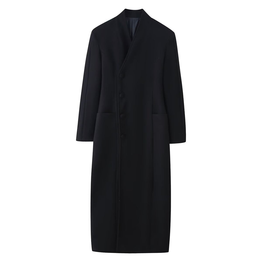 Women's Longer Minimalist Coat with Concealed Button Placket and Patch Pockets Mune Fashion