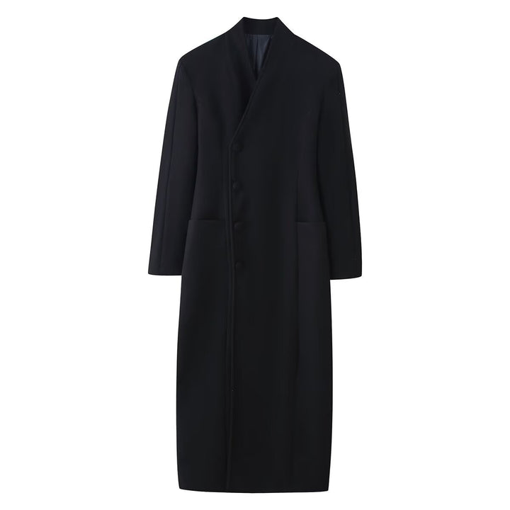 Women's Longer Minimalist Coat with Concealed Button Placket and Patch Pockets Mune Fashion