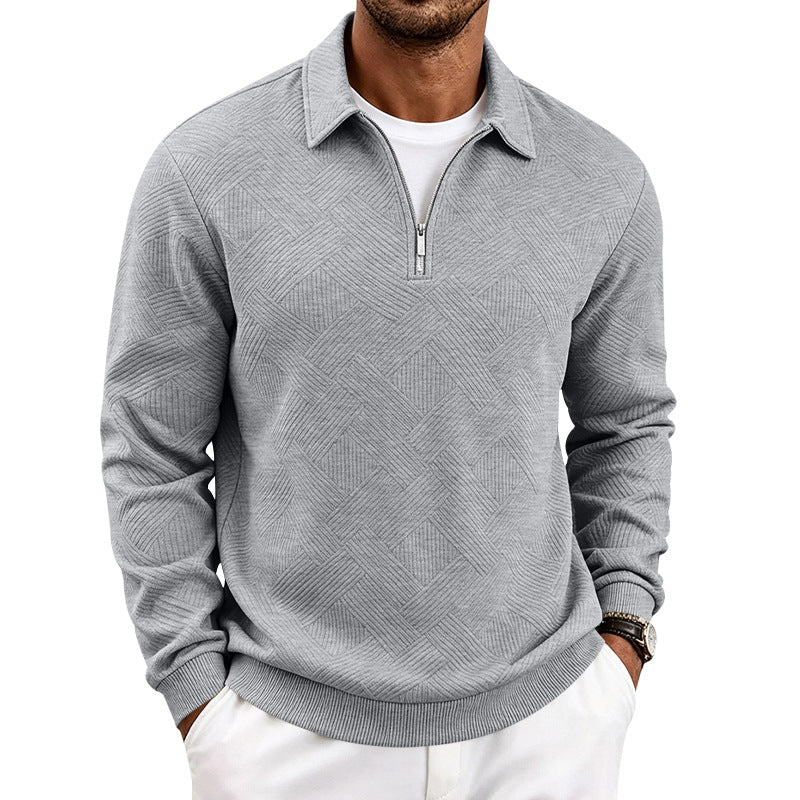 Men's fine-structured half-zip sweater with graphic waffle-knit look and stand-up collar Mune Fashion