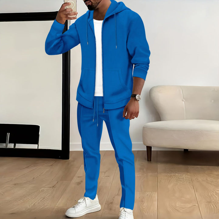 Men's nano Zip Hoodie and slim jogging pants set with structured jersey, kangaroo pockets and elastic drawstring Mune Fashion