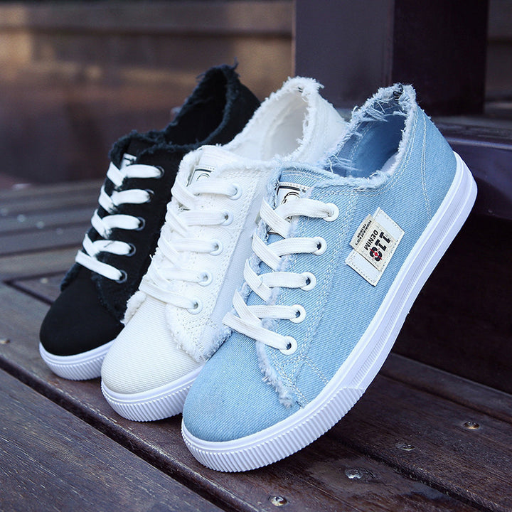 Ladies Backless Denim Slip-On Sneaker with Lacing Detail and Padded Insole Mune Fashion