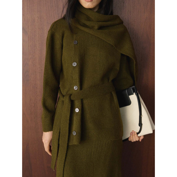 Women's Buttoned Knit Coat with Ties and Maxi Skirt Mune Fashion